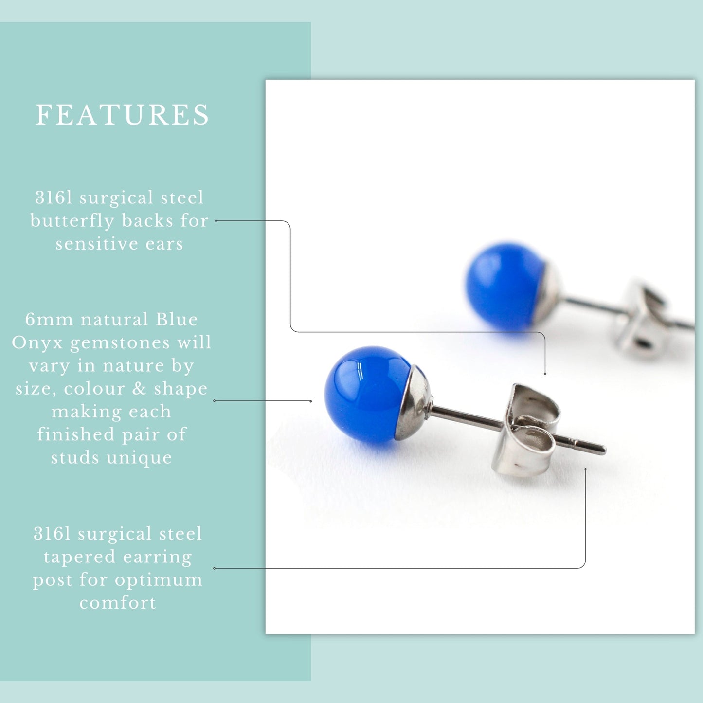 6mm Blue Onyx Ball Studs