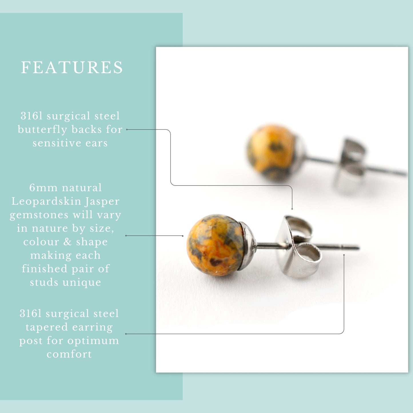 6mm Leopardskin Jasper Ball Studs