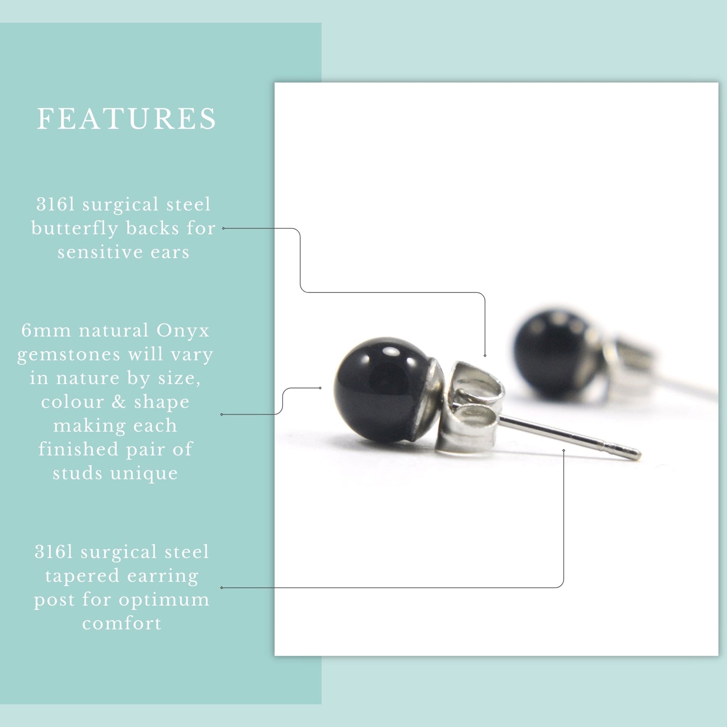 6mm Onyx Ball Stud Earrings