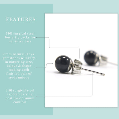 6mm Onyx Ball Stud Earrings