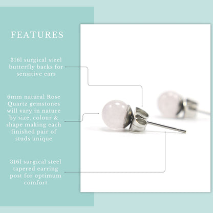 6mm Rose Quartz Ball Studs