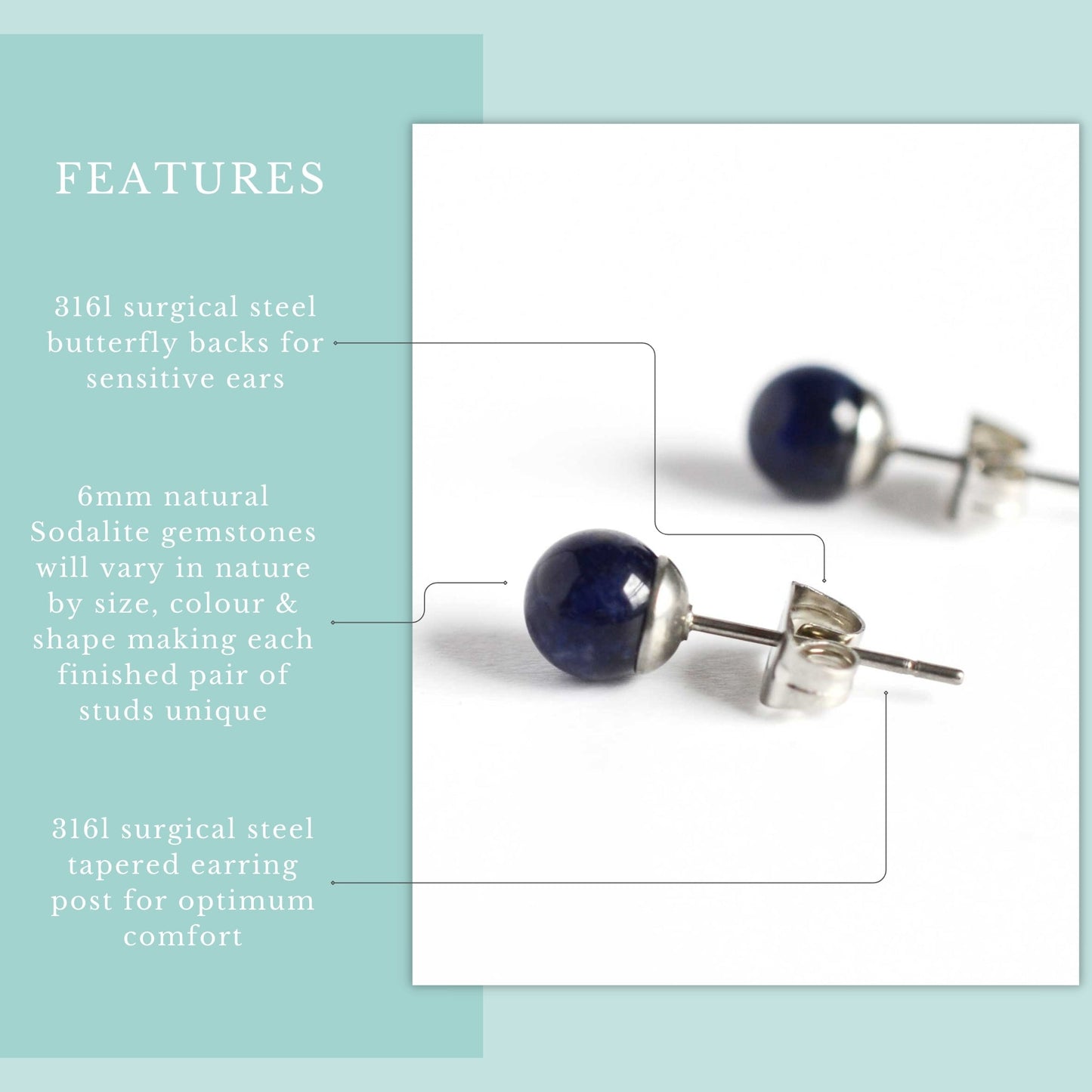 6mm Sodalite Ball Studs