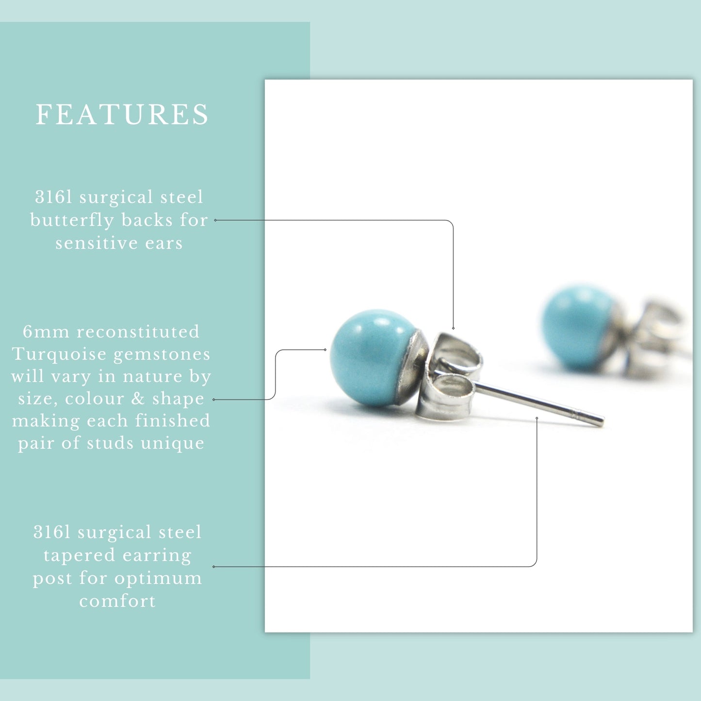 6mm Turquoise Ball Studs
