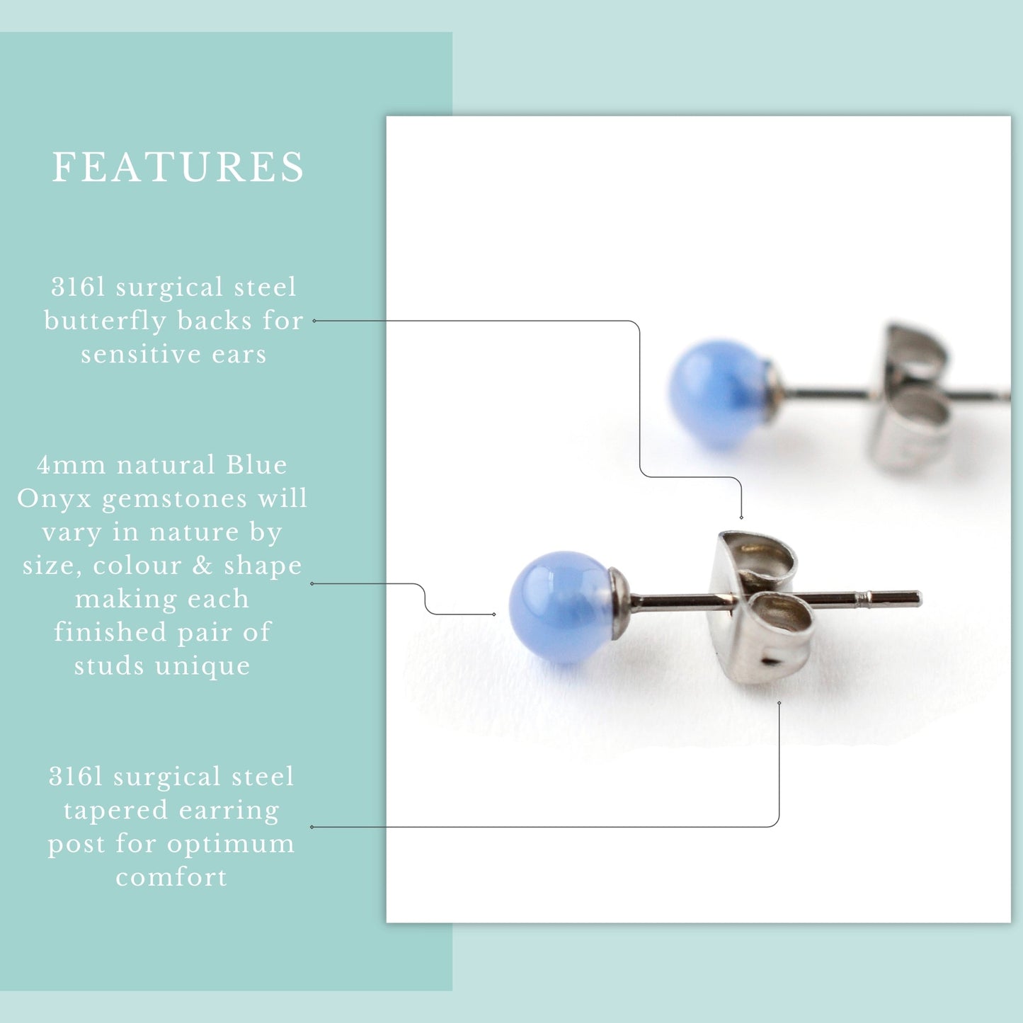 4mm Blue Onyx Ball Studs