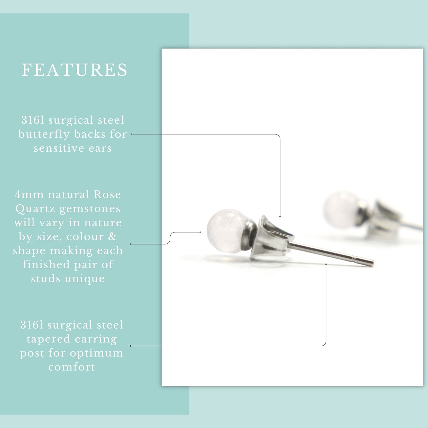 4mm Rose Quartz Ball Studs