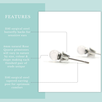 4mm Rose Quartz Ball Studs