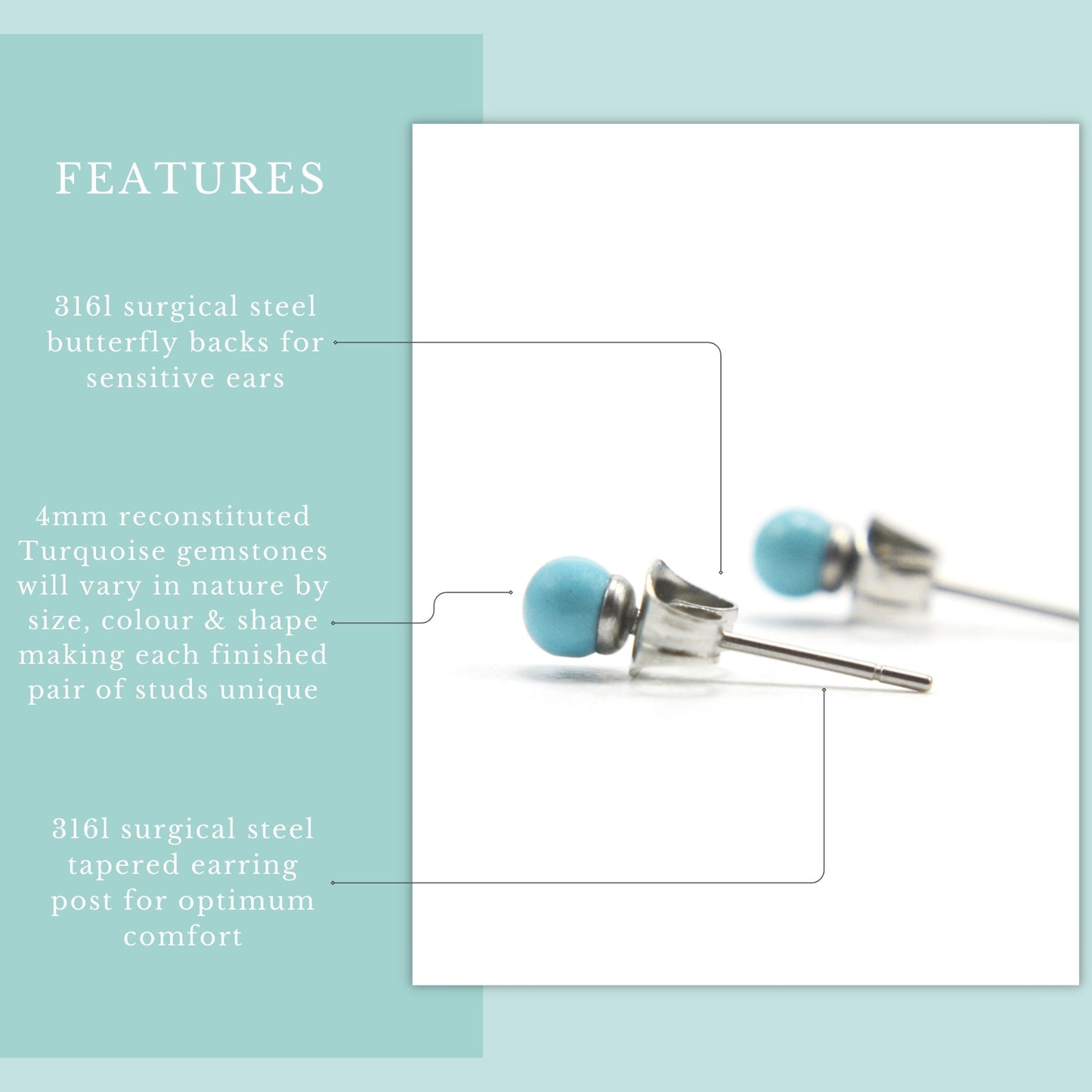 4mm Turquoise Ball Studs