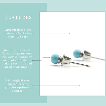 4mm Turquoise Ball Studs