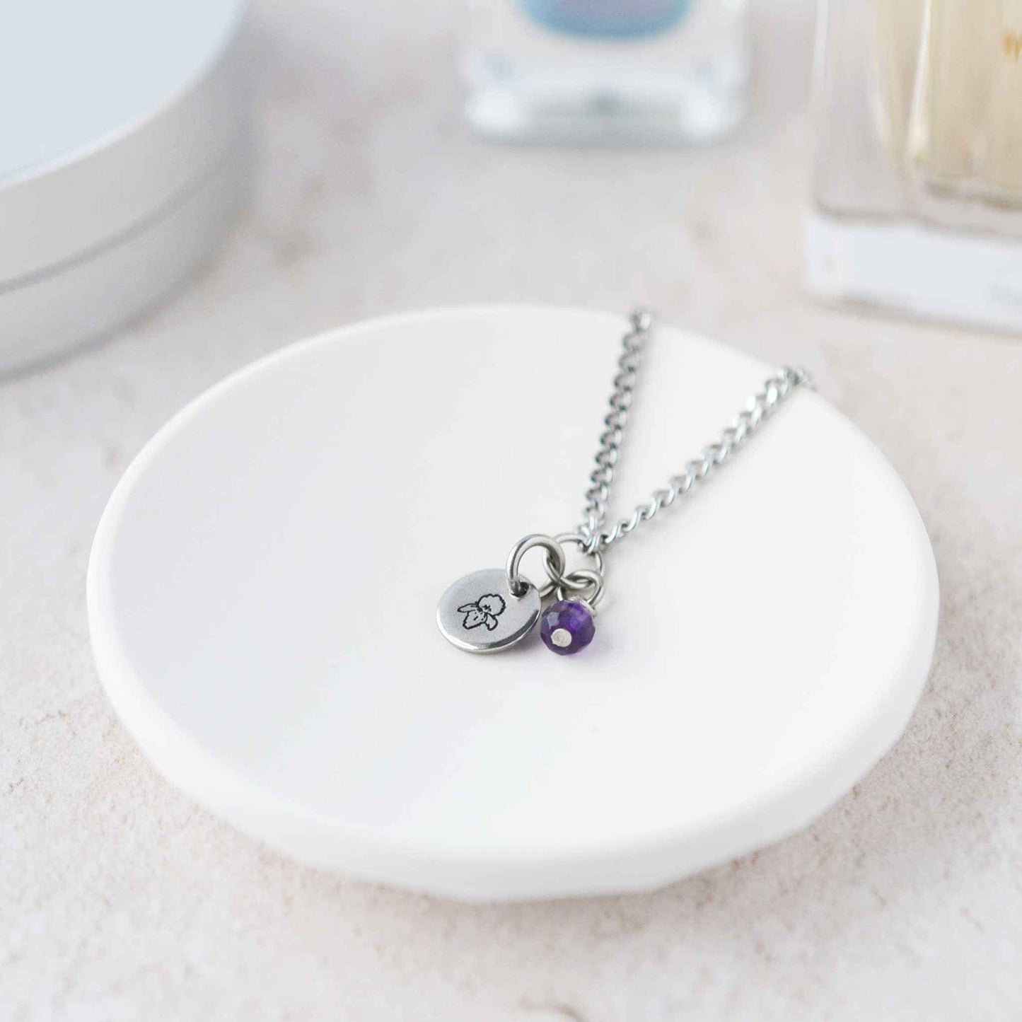 February Birthflower With Birthstone Necklace