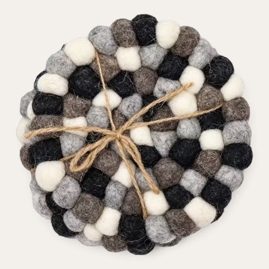 Felt Ball Round Coasters - Grey (Set of 4)