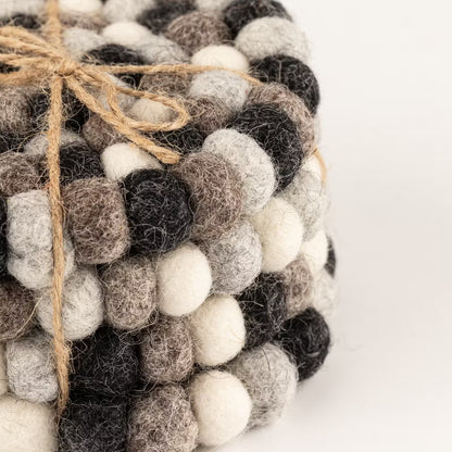 Felt Ball Round Coasters - Grey (Set of 4)