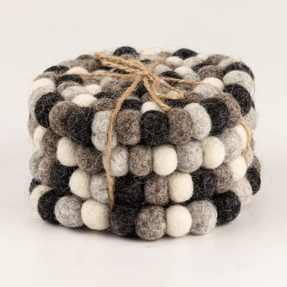 Felt Ball Round Coasters - Grey (Set of 4)