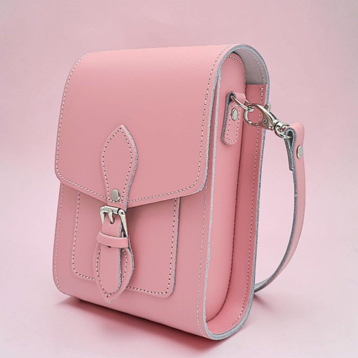 Handmade Leather Festival Phone Bag - Pastel Pink