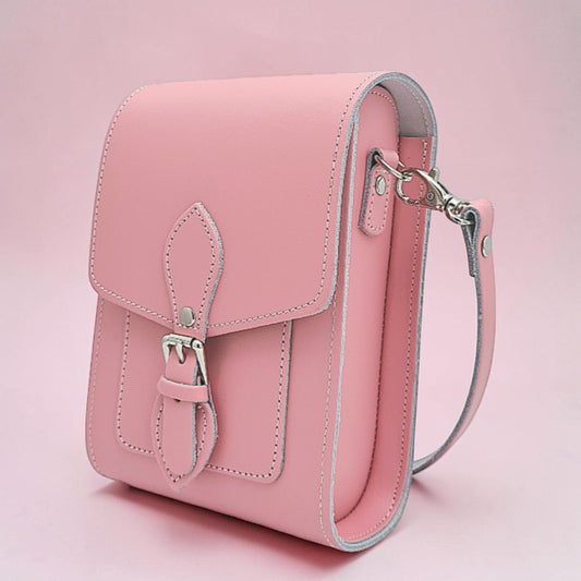 Handmade Leather Festival Phone Bag - Pastel Pink