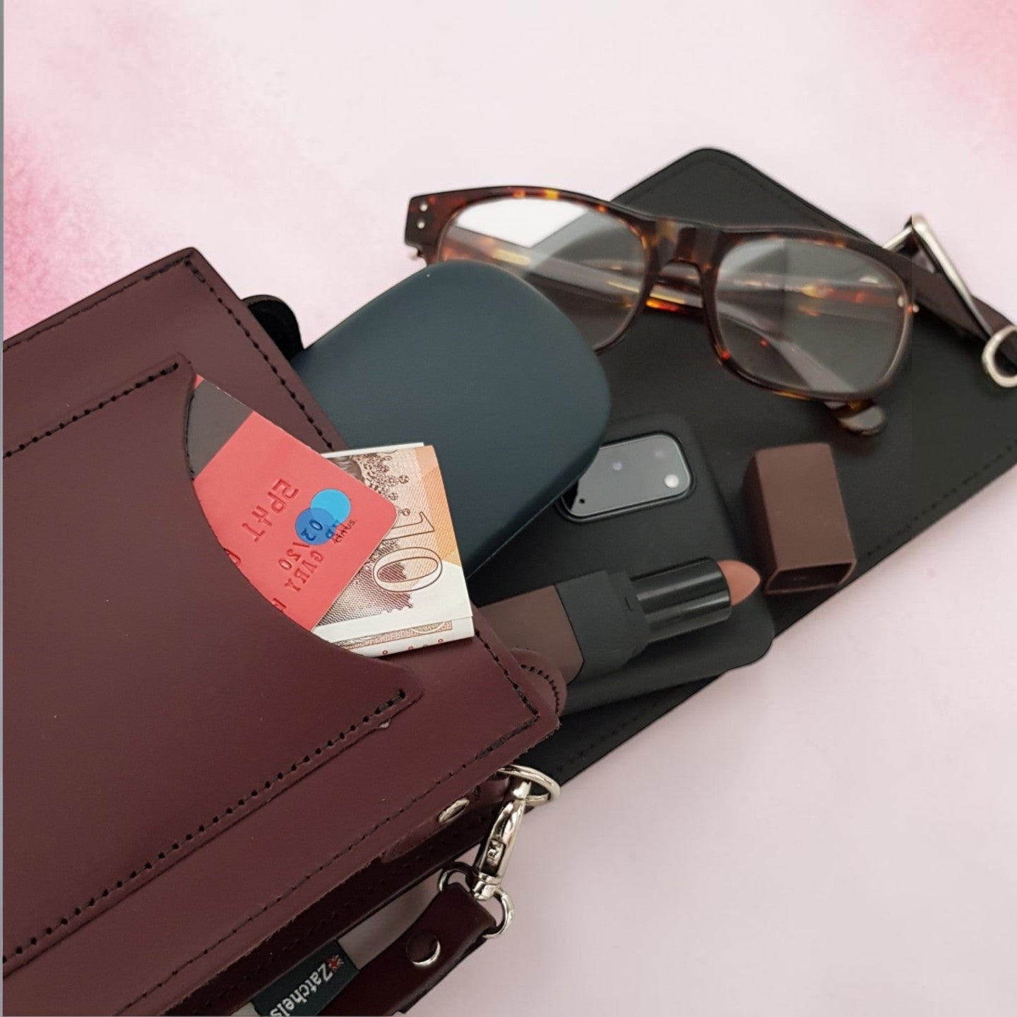 Handmade Leather Festival Phone Bag - Rose Quartz