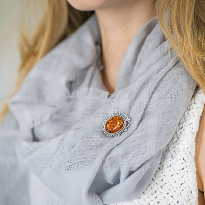 Oval Classic Framed Amber Brooch