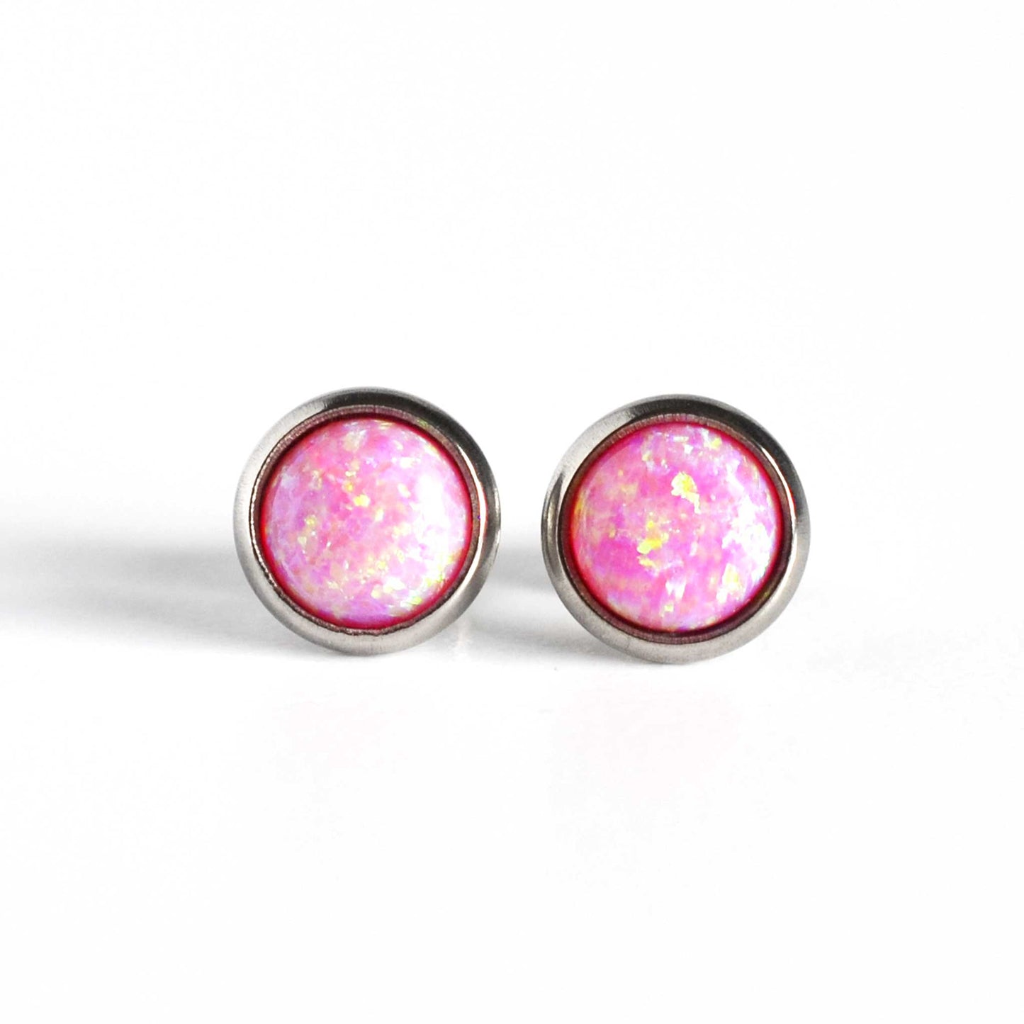 Pink Opal & Surgical Steel Studs