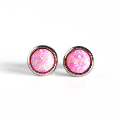 Pink Opal & Surgical Steel Studs