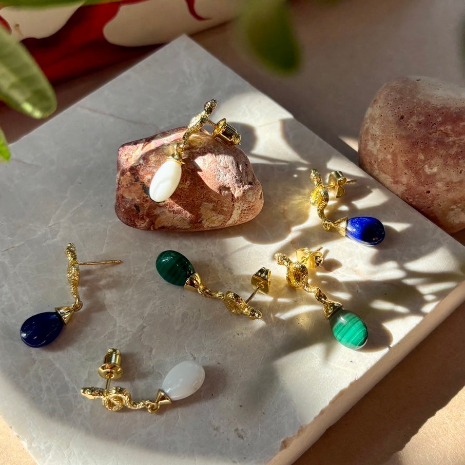 Medusa Small Gemstone Drop Earrings: Lapis