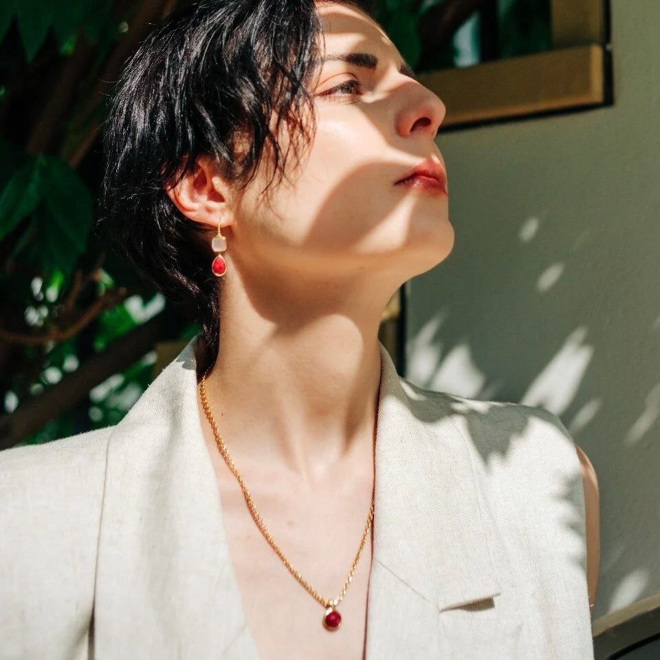 Charis Round Gemstone Necklace: Ruby