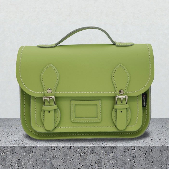 Leather Midi Satchel - Grass Green