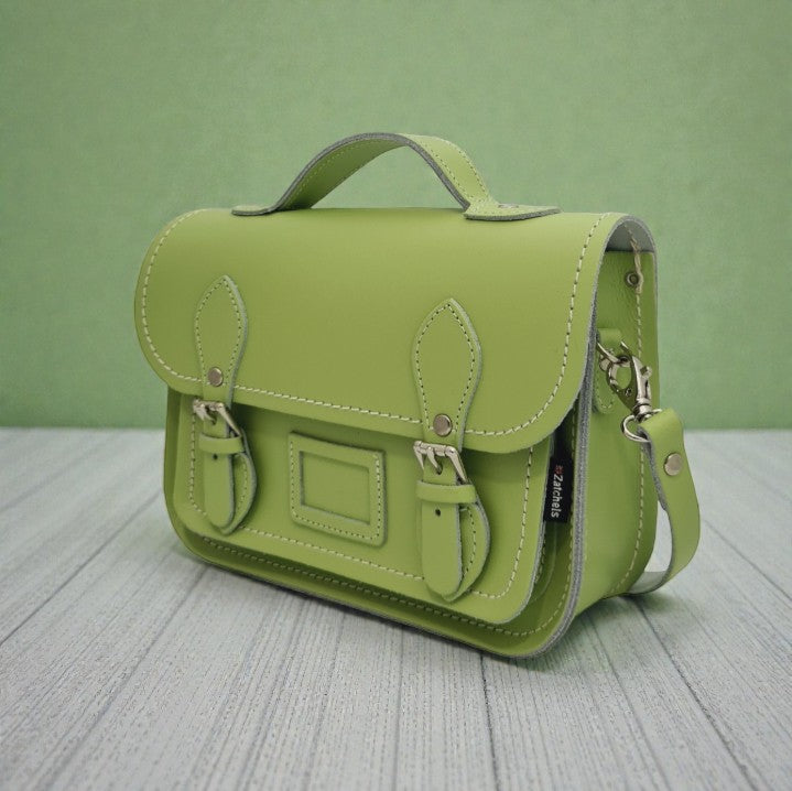Leather Midi Satchel - Grass Green