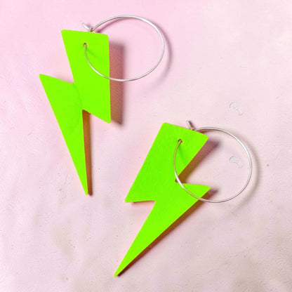 Green Neon Cork Lightning Earrings