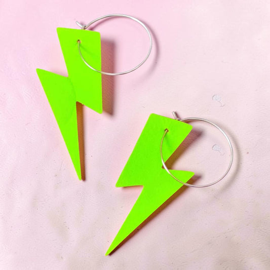 Green Neon Cork Lightning Earrings