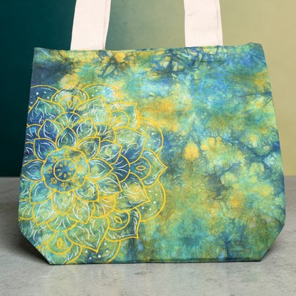 Green Tie-Dye Mandala Cotton Bag