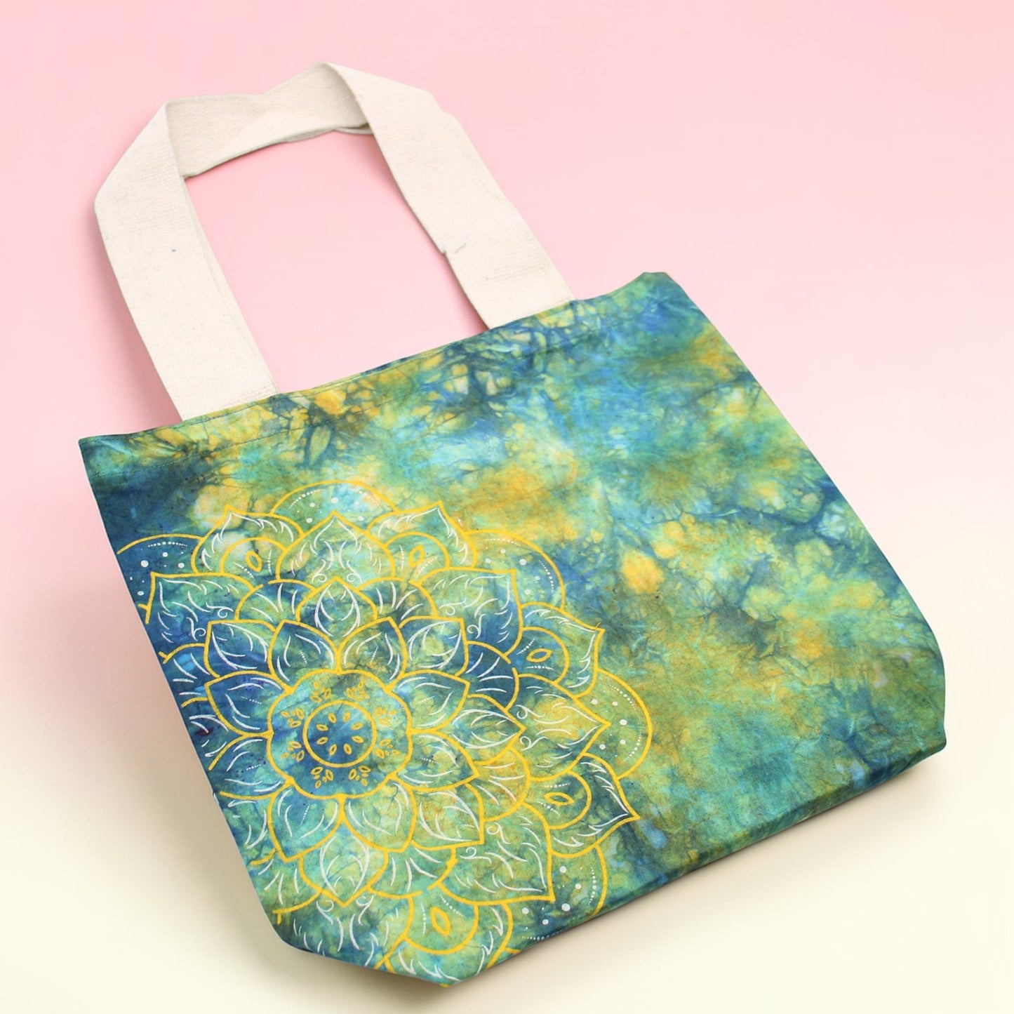 Green Tie-Dye Mandala Cotton Bag