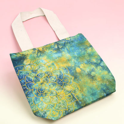 Green Tie-Dye Mandala Cotton Bag