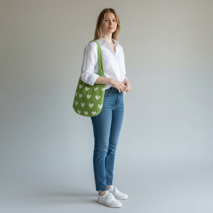 Green Heart Knit Bag