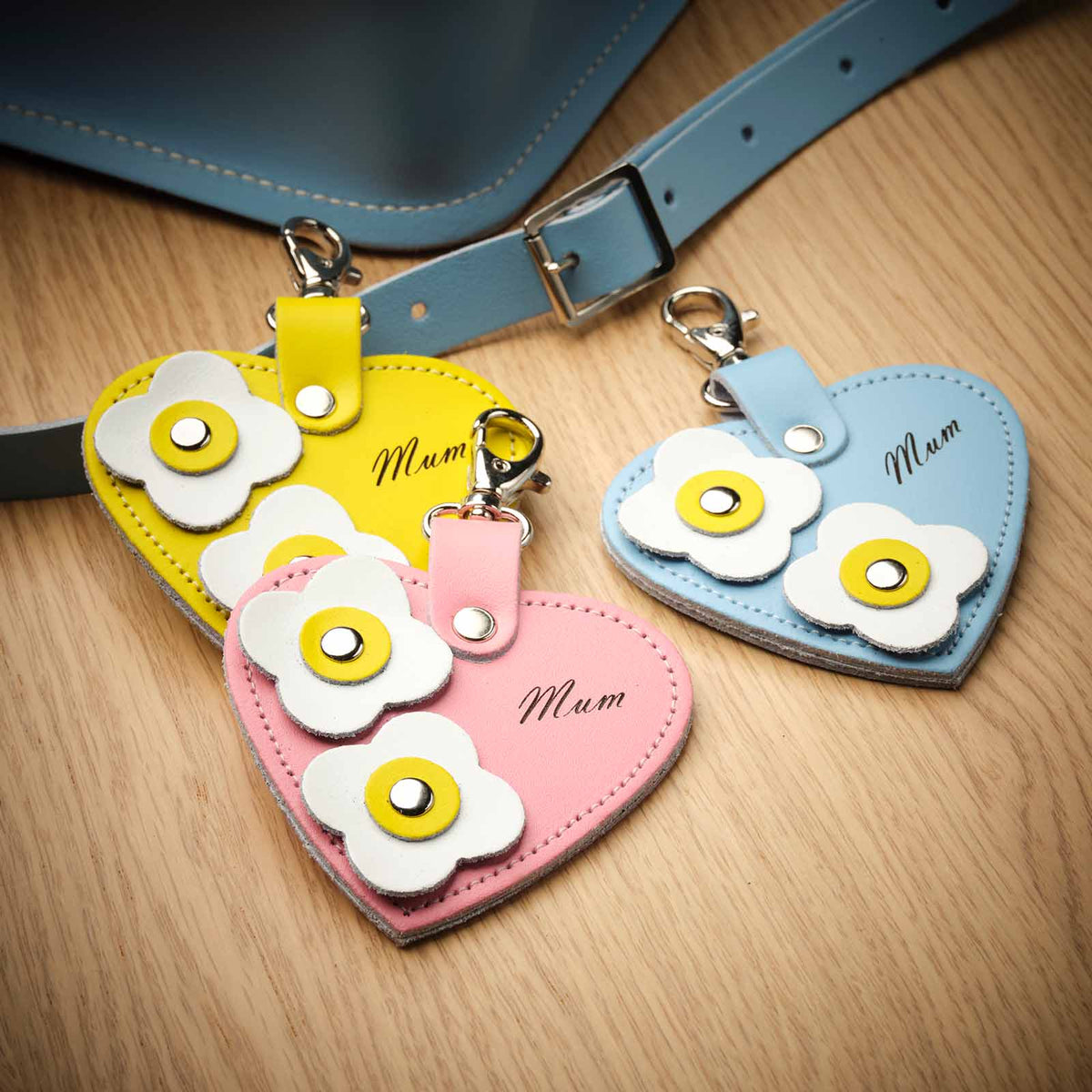 Love Heart Mum & Flower Bag Charm - Pastel Blue
