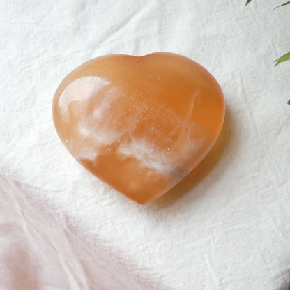 Honey Calcite Heart Palm Stone