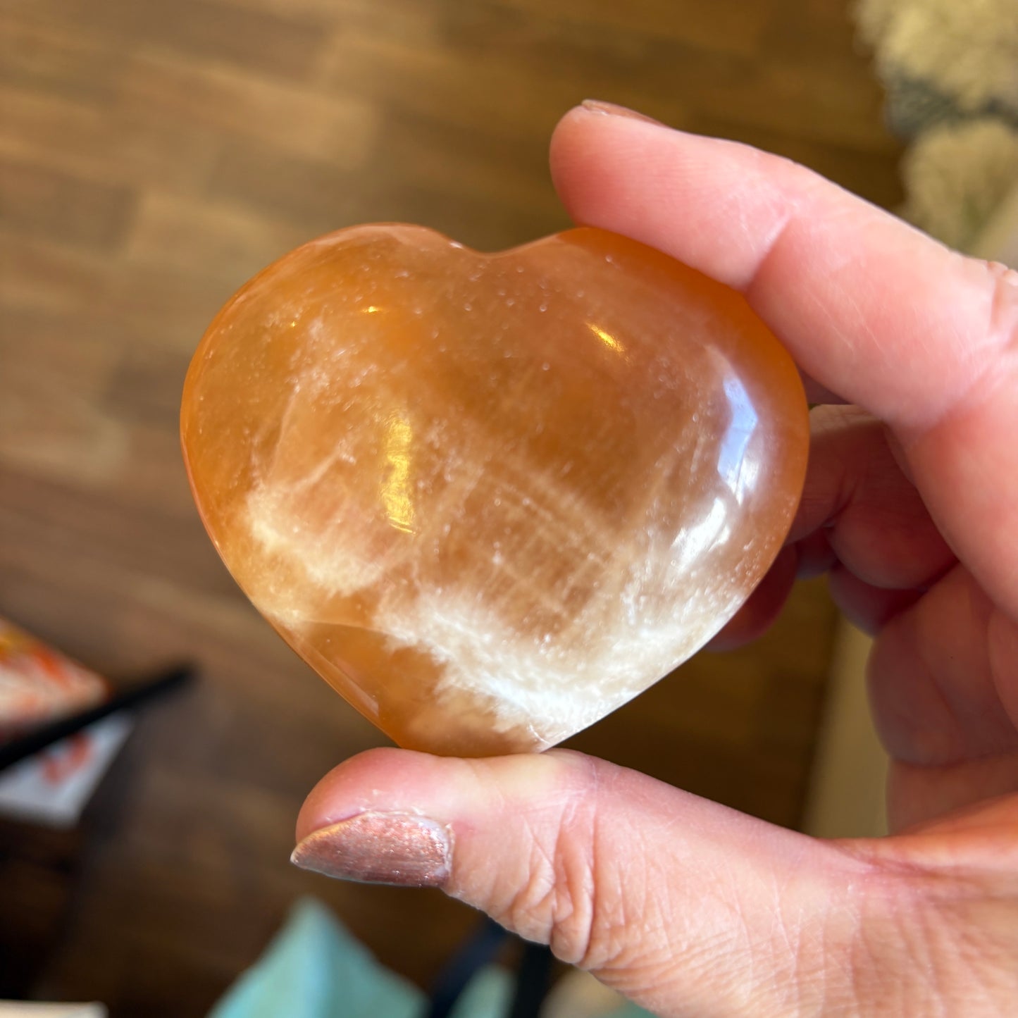 Honey Calcite Heart Palm Stone