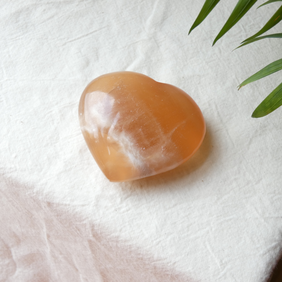 Honey Calcite Heart Palm Stone