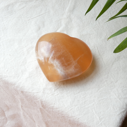 Honey Calcite Heart Palm Stone