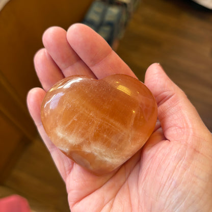Honey Calcite Heart Palm Stone