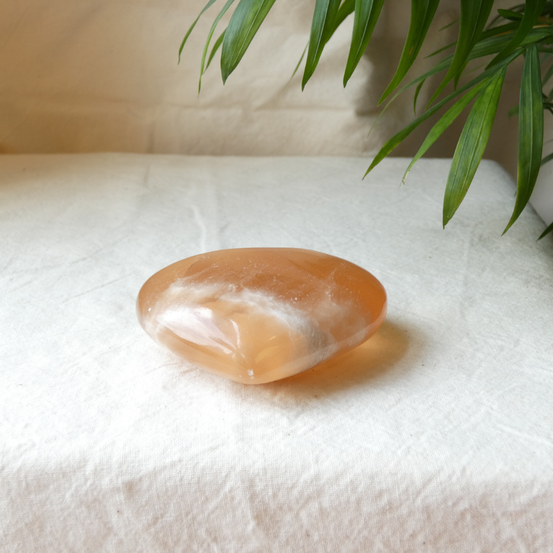 Honey Calcite Heart Palm Stone