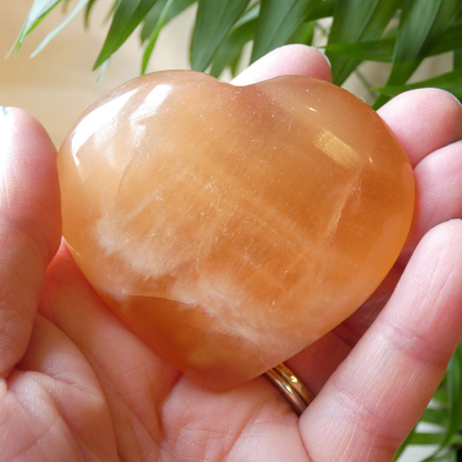 Honey Calcite Heart Palm Stone