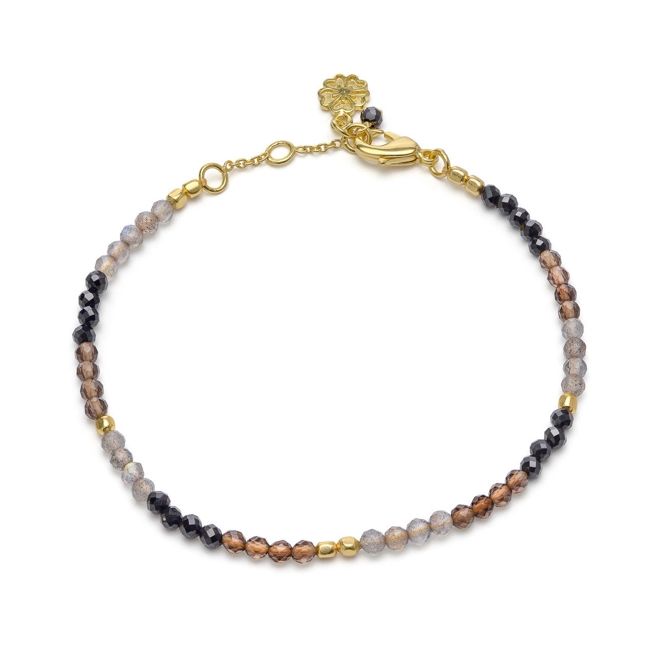Milos Mixed Gemstone Beaded Bracelet: Black Onyx, Smoky Quartz & Labradorite