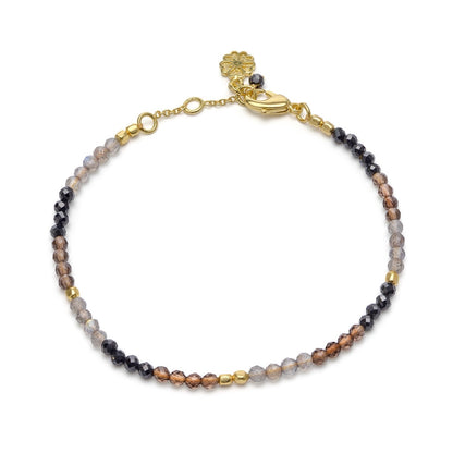 Milos Mixed Gemstone Beaded Bracelet: Black Onyx, Smoky Quartz & Labradorite