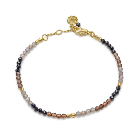 Milos Mixed Gemstone Beaded Bracelet: Black Onyx, Smoky Quartz & Labradorite