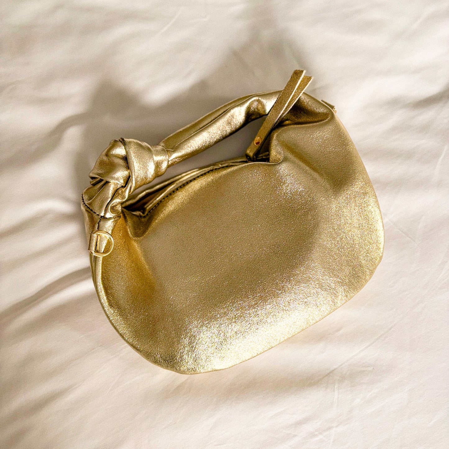 Stella Gold Metallic Italian Leather Knot Handle Hobo Bag