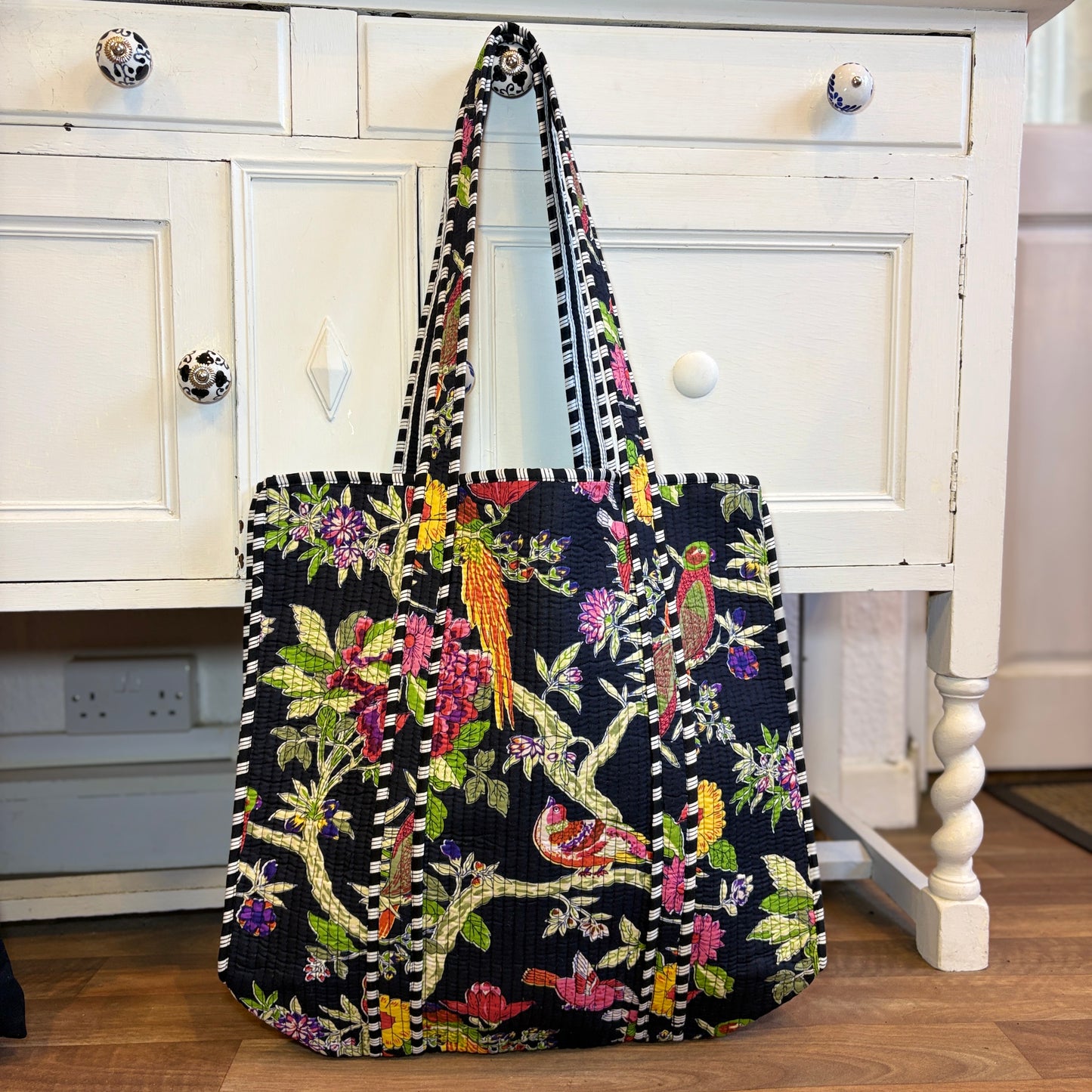 Samira Black Floral Kantha Bag