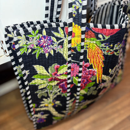 Samira Black Floral Kantha Bag