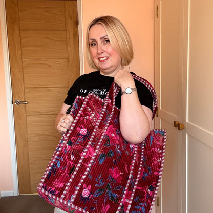 Large Priya Red Velvet Boho Kantha Bag