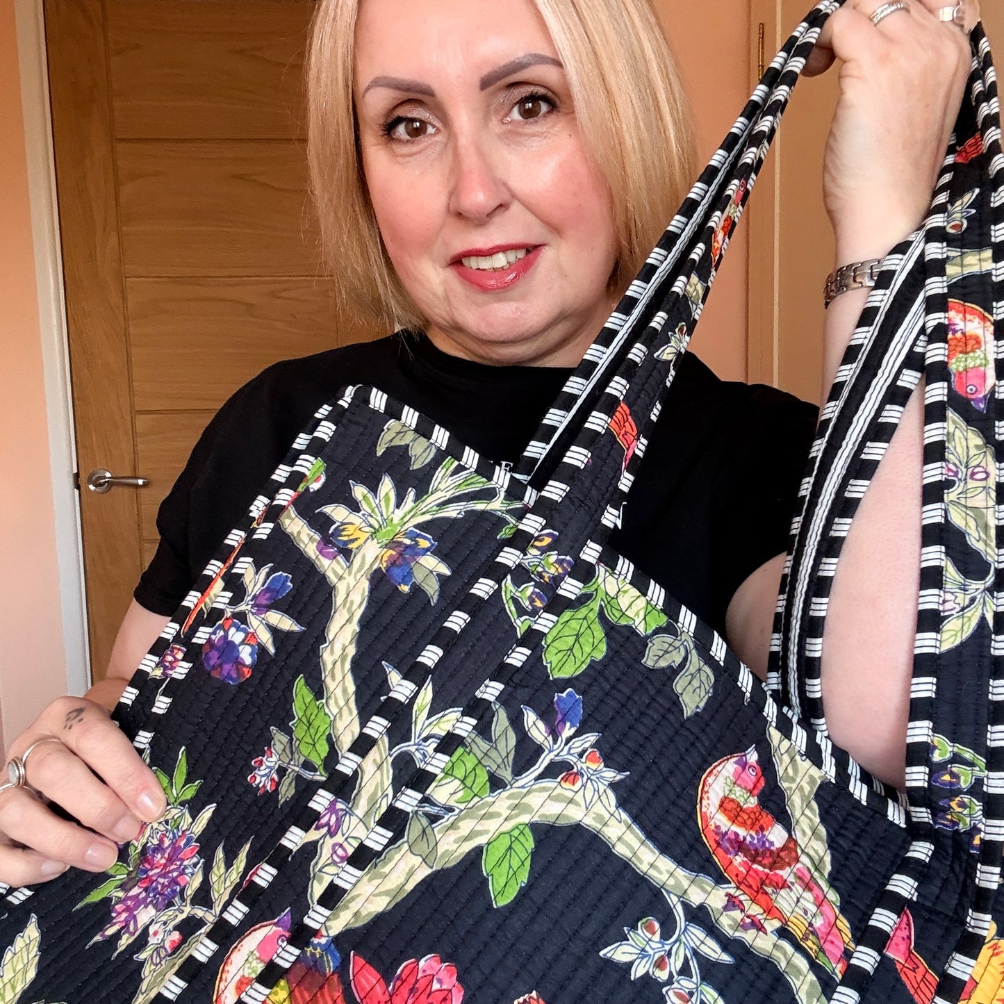 Samira Black Floral Kantha Bag