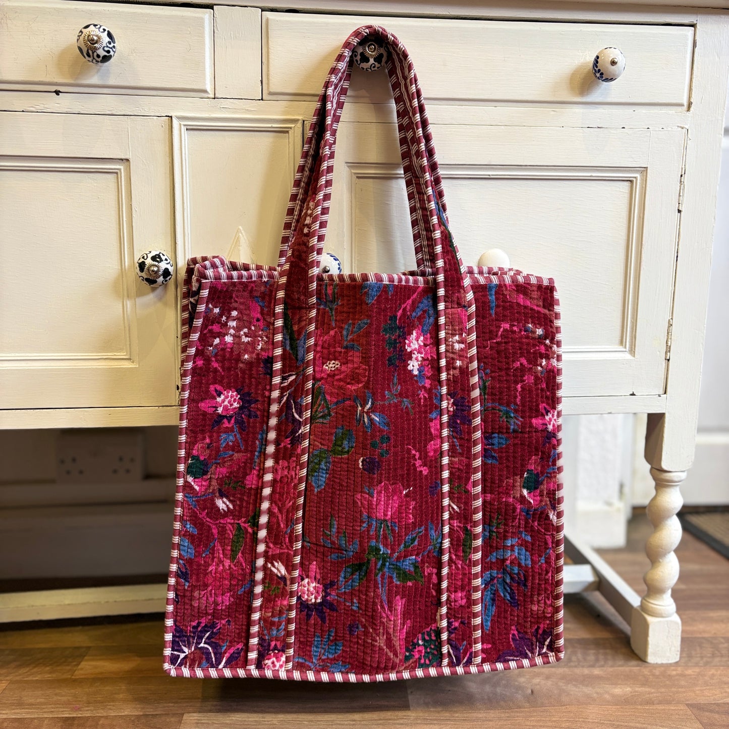 Large Priya Red Velvet Boho Kantha Bag