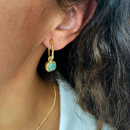 Tetra Square Gemstone Charm Hoops: Amazonite